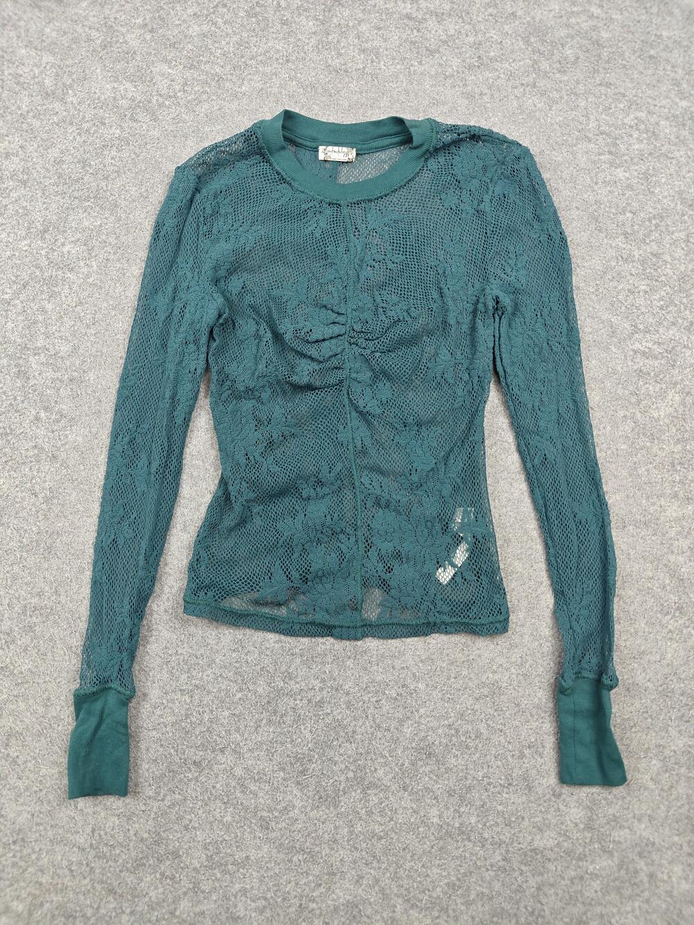 Intimately Free People Blouse Womens XS Green Lace Crochet Long Sleeve